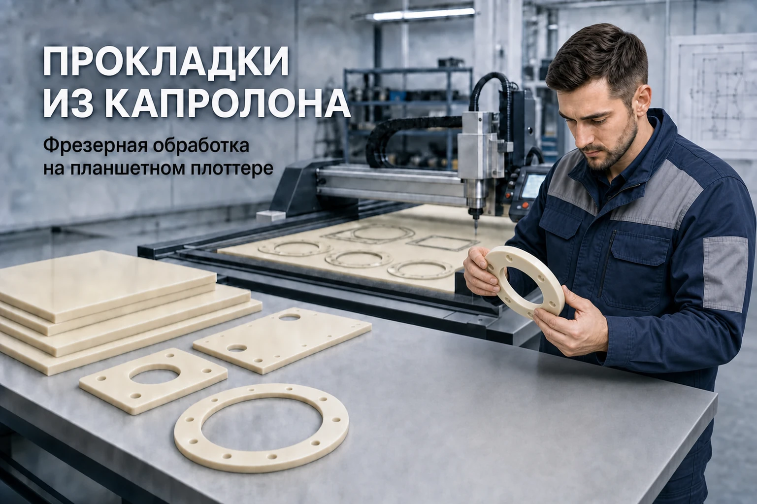 Изготовление прокладок из капролона фрезой на планшетном плоттере